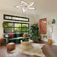 Ventilateurs de plafond modernes en plastique avec éclairage LED, télécommande, 3 options de couleur, design pétale à intensité variable pour chambre/salon