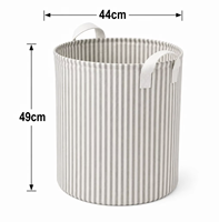 Panier à linge cylindrique gris rayé Dia44*H49cm, panier à linge pliable en tissu avec deux poignées, se tient debout lorsqu'il est vide OEM