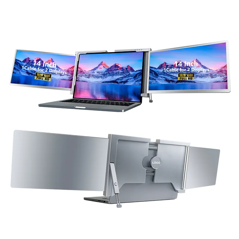 14'' Type-C Triple Portable Monitor for Laptop, 1080P FullHD Screen Extender One Cable Connect