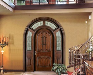 <span class=keywords><strong>Brunet</strong></span> pintura acabada arco superior de madera puertas dobles de cristal para entrada principal - Product Image 2