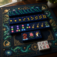 Jeu de Mahjong Galaxie avec tuiles en acrylique, design planètes, étoiles filantes et céleste, style américain avec jokers