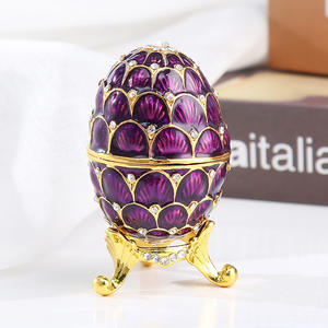 Scatola Portagioie in Metallo a Forma di Uovo Smaltata, Regalo di Pasqua, Bomboniera, Artigianato in Metallo Dipinto ed Elettroplaccato - Product Image 2