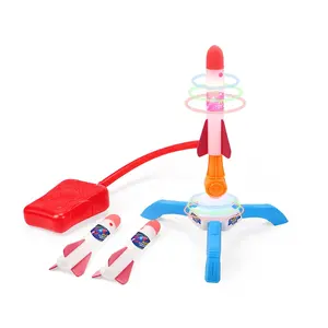 Melhor venda divertida crianças ao ar livre lançador rocket brinquedos com flash luz pé pedal pressão de ar espuma brinquedo