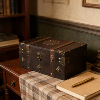 Neue Vintage Nieten-Design Aufbewahrungsbox WBH36 Halsketten-Schmuckbox Mittelalterliche Aufbewahrungsbox Handgefertigte Holz-Schatztruhe für Souvenirs