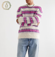 KD fabricant de tricots personnalisé OEM ODM concepteur moelleux à manches longues pull rayé tricot brossé hommes Mohair mélange pull