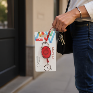 Porte-clés ILAN avec cordon extensible 58 cm max rétractable rouge pour clés et sac - Product Image 2