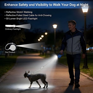 Laisse de chien rétractable moderne de luxe occidentale de 5 mètres, bleu/noir bicolore, avec lumière LED, libération rapide, sac à crottes, pour chien de 30 kg - Product Image 6