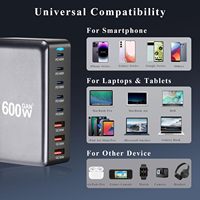 Station de charge de bureau GaN3 600W, chargeur de bureau multi-ports USB C, PD140W PD100W PD30W QC30W, chargeur rapide pour ordinateur portable, téléphone