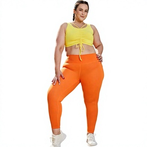 High Waist Orange Ribbed <b>Yoga</b> <b>Leggings</b> Full Length Plus Size Seamless Spandex Nylon Pants - Product Image 5