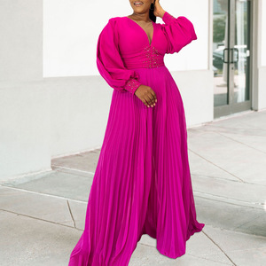 Combinaison africaine plissée à jambes larges, à manches longues, ornée de perles, sexy, pour femmes grandes tailles, nouvelle collection - Product Image 2