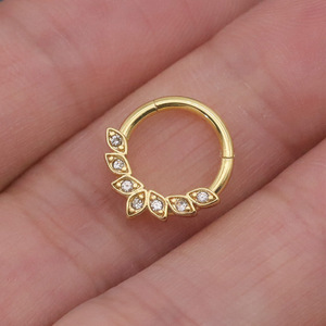 Anneau de nez en zircon de style européen, en argent, or, acier inoxydable, motif feuille, bijou de piercing, accessoire de mode pour soirée - Product Image 4
