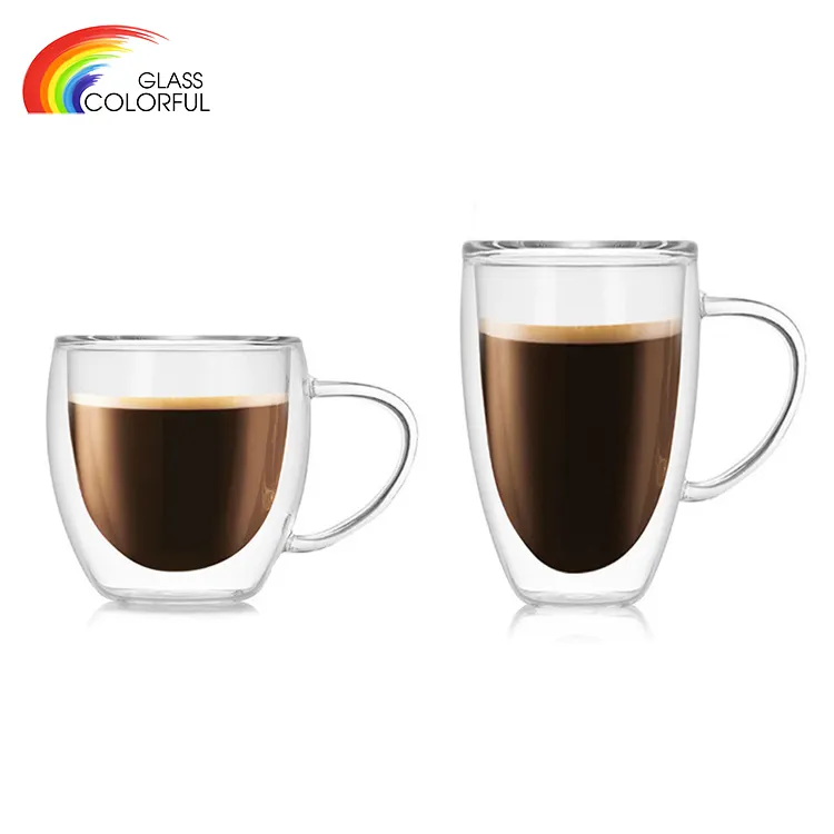 Double wall glass cup drinking coffee cups with handle borosilicate drinking 350 450ml borosilicate glass cup