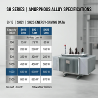 Transformador de Baja Pérdida SH15 de Aleación Amorfa 10kV 400V 1000kW Trifásico Reductor de Voltaje Equipo Libre de Mantenimiento