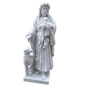 Statue de jésus taille réelle en marbre blanc naturel avec agneau