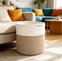 Grand panier à linge pliable en corde de coton rustique, couleur personnalisable, design multifonctionnel et écologique pour le rangement des vêtements