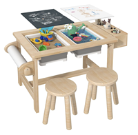 Table sensorielle double face en bois de pin pour enfants Table d'activités en bois poli pour tout-petits avec rangement pour jouer, étudier et manger