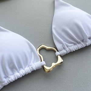 Bikini Wanita Seksi Baru Warna Solid Model Tali 2-Piece Set Baju Renang Thongs Bottom Tanpa Tali Leher Ramah Lingkungan Bahan Spandex/Polyester - Product Image 6