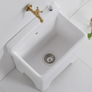 Évier en céramique Menalisa, sur pied, grand bac, pour balcon, usage extérieur, anti-éclaboussures - Product Image 2