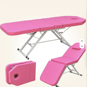 Table de massage pliable rose avec appui-tête intégré, matériau PU, structure métallique, mobilier de salon pour soins de beauté et traitements faciaux - Product Image 1