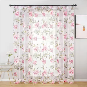 Precio de fábrica europeo impreso mariposa flor bordado pura Floral Rosa cortinas para sala de estar