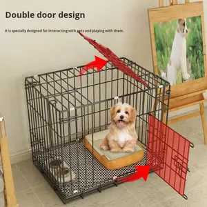 Cage pour chien pliable en fer, grande cage de transport renforcée avec plateau en plastique, XXL 33 pouces, noire, vente en gros - Product Image 2