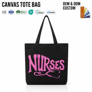Black Canvas Durable Washable <b>Nurse</b> Tote <b>Bag</b> Long Handle Portable Medical Shopping Carryall Advertising Logo Custom OEM ODM - Product Image 1