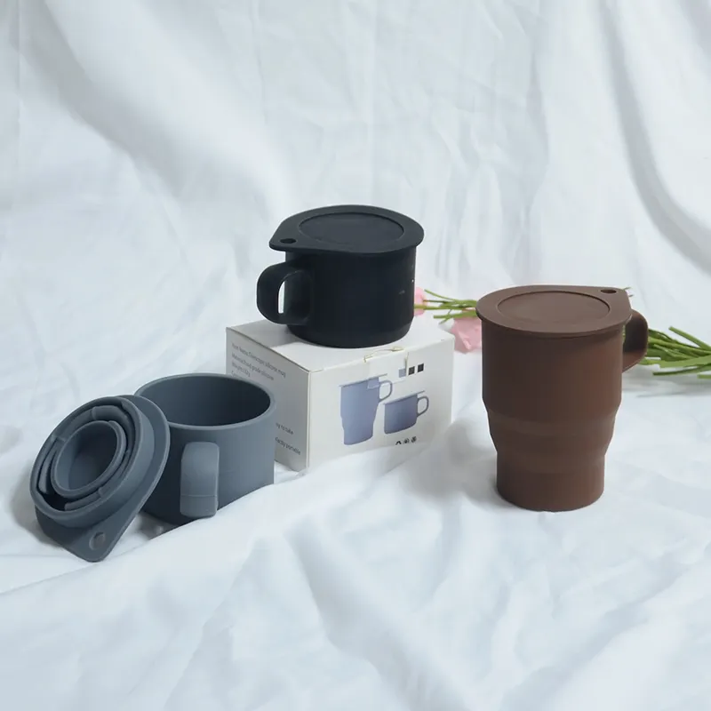 새로운 디자인 에코 친화적 인 접을 수있는 실리콘 커피 머그 사용자 정의 여행 커피 컵