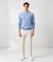 Pull en maille ras du cou bleu clair pour homme 2026, en molleton fin, coupe décontractée élégante, écologique et respirant pour l'été