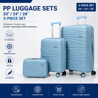 Valise OEM en PP rigide bleu ciel, ensemble emboîtable, texture ondulée, poignée de transport, assortiment de bagages de cabine pour voyage