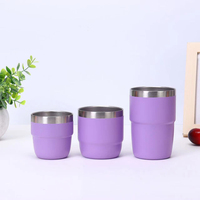 Verres à liqueur empilables en céramique Tasse à café Tasse à vin avec couvercle en acier inoxydable Logo personnalisé Vert clair 3in1 4oz 6oz 8oz