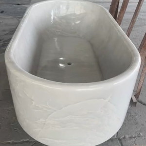 Baignoire autoportante en marbre Kari Ice Jade pour projet de salle de bain principale de villa - Product Image 5