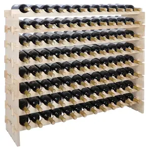 Nhà Máy Tùy Chỉnh 72 Chai Stackable Pine Gỗ Wine Rack Trên Mặt Đất