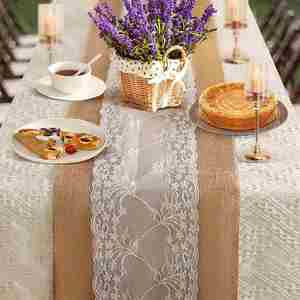 Chemin de table en jute naturel, chemins de table en dentelle pour mariage américain, décoration de table pour fête, nappe - Product Image 3