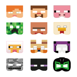 12 Piezas de Gafas de Papel con Temática de <span class=keywords><strong>Minecraft</strong></span>, Decoración de Cumpleaños, Máscaras, Accesorios para Fotomatón - Product Image 1