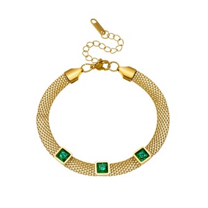 Geometric Square Rhinestone Bracelet Gold Plated Stainless Steel Mesh Chain Unisex Fashion Jewelry Gift - Product Image 5