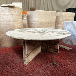 Table à manger ronde en marbre blanc Calacatta Viola naturel avec base en marbre massif pour maison et hôtel de luxe - Product Image 1