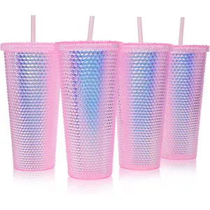 Hot Products Top 20 Wholesale 650ml Reusable Durian Diamond Studded Tumbler Plastic Cup With Straw