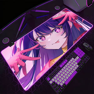 Tapis de souris RGB pour jeux - Fille anime violette aux yeux étoilés - Tapis de bureau LED XXL pour les joueurs <span class=keywords><strong>PC</strong></span> et les fans d'anime - Product Image 3