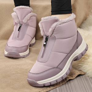 Bottes d'hiver imperméables pour femmes, doublure en polaire confortable, fermeture éclair avant, chaussures de neige décontractées pour l'extérieur - Product Image 4