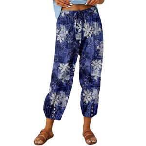 Nouveauté été 2023 : Pantalon décontracté <span class=keywords><strong>femme</strong></span> coupe bootcut taille haute en coton et lin, style européen et américain, pour le commerce transfrontalier - Product Image 5