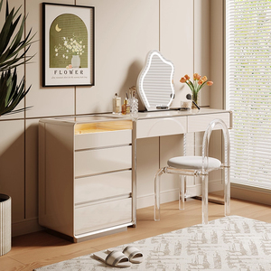 Tocador Beige moderno de alta calidad, tocador de madera de estilo crema <span class=keywords><strong>con</strong></span> <span class=keywords><strong>espejo</strong></span> <span class=keywords><strong>para</strong></span> <span class=keywords><strong>niñas</strong></span>, muebles populares <span class=keywords><strong>para</strong></span> el hogar, sillas cómodas - Product Image 2