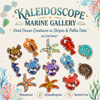 Breloques marines kaléidoscopiques |   Pendentifs en acier inoxydable plaqué or 18 carats PVD, émail peint à la main, animaux marins : crabe, homard, étoile de mer, coquillage