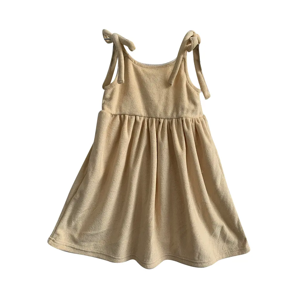 Great Quality French Terry sleeveless Simple baby Girl dresses with lacing for summer