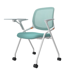 Chaise de bureau moderne pliable en maille avec tablette d'écriture, roulettes confortables, chaise de formation pour l'école et usage commercial - Product Image 1