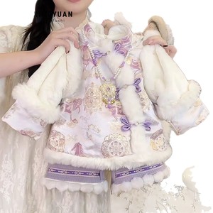 Tongxingyuan Girls Chinese Style Two Piece Set Fleece Winter New Year Outfit Baby Girls Traditional Clothing - Product Image 5