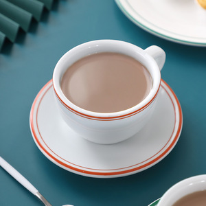 Tazza da Caffè in Ceramica Stile Hong Kong con Linea Rossa/Verde, Tazza Spessa per Cappuccino in Stile Vintage con Piattino, Forniture per Hotel - Product Image 2