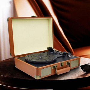 Reproductor de CD de vinilo retro directo de fábrica con diseño de maleta portátil y altavoces estéreo, ideal para uso en la sala de estar del hogar. - Product Image 4