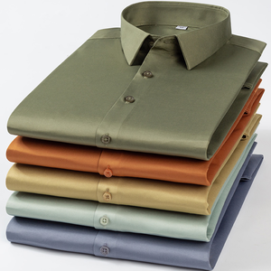 Nouvelle chemise de bureau formelle pour hommes couleur unie chemise habillée formelle élasticité sans fer facile à prendre en charge affaires - Product Image 2