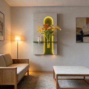 Peinture murale de luxe, nature morte, grande œuvre d'art murale, peinture texturée en relief 3D, peinture artisanale minimaliste en grès, décoration d'hôtel LED - Product Image 2