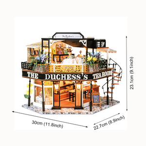 Maison de poupée en bois IIECREATE K-1068 Maison miniature de thé de la duchesse pour adultes Puzzle 3D en bois Maison de poupée de luxe - Product Image 4